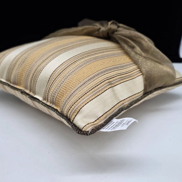 Vintage Small Striped Accent Throw Pillow Ribbon Bow Accent By Woof & Poof 10" - Picture 10 of 14